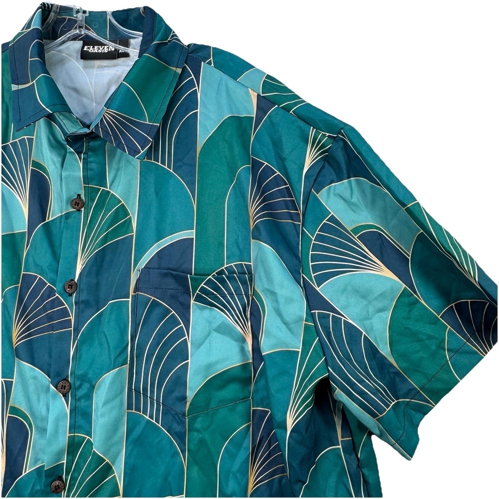 Mens Size XL Tropical Print Button Up Camp Shirt SS Eleven Oasis Beach‎ Resort